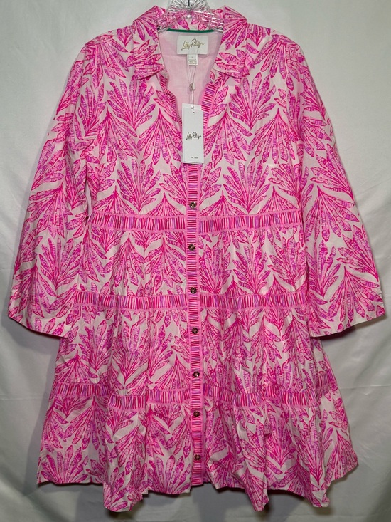 Lilly Pulitzer Dresses & Skirts - Lilly Pulitzer Pink White Floral Collared Button Front Cotton Shirt Dress 4 NWT